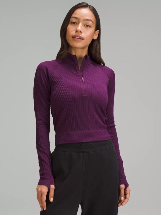 lululemon athletica Tops - Lululemon Rest Less Cropped Quarter Half Zip Jacket Sweater Plum